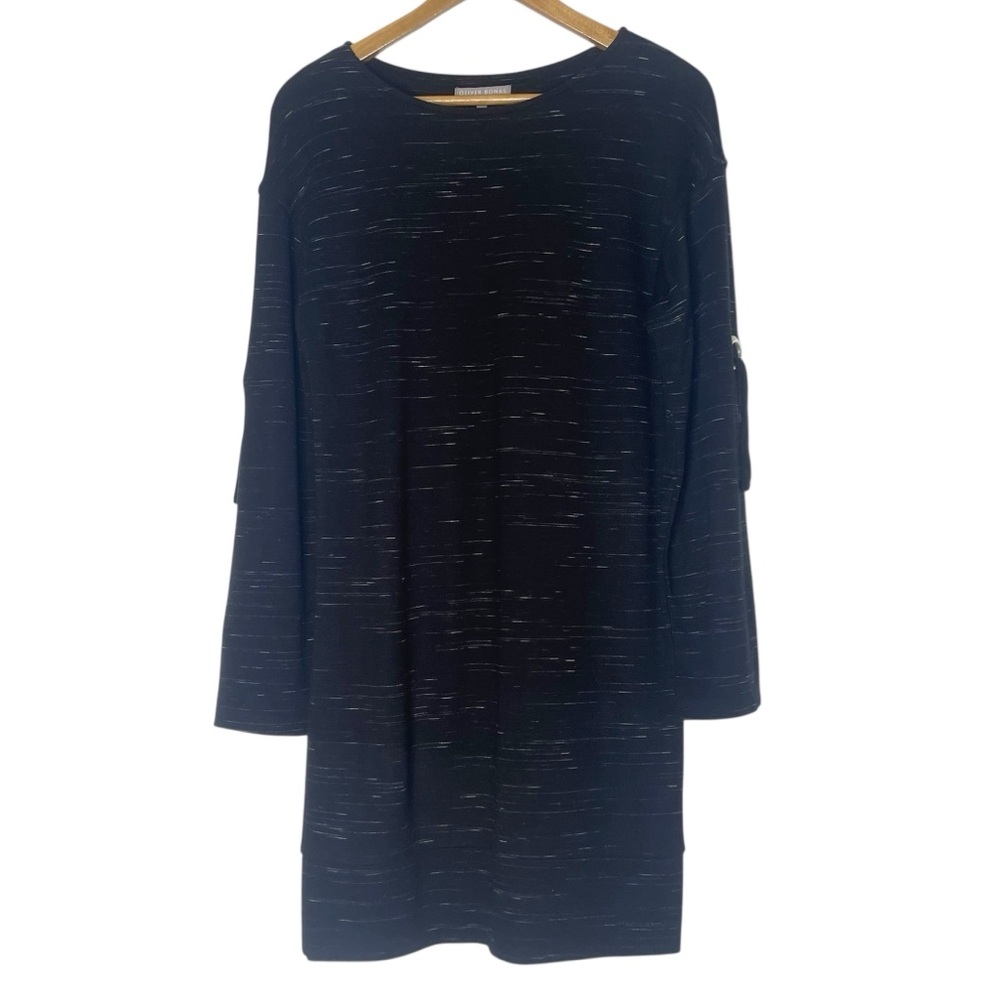 Oliver Bonas Career Dress Black Wht Office Casual Modest Soft Comfy British SZ 8